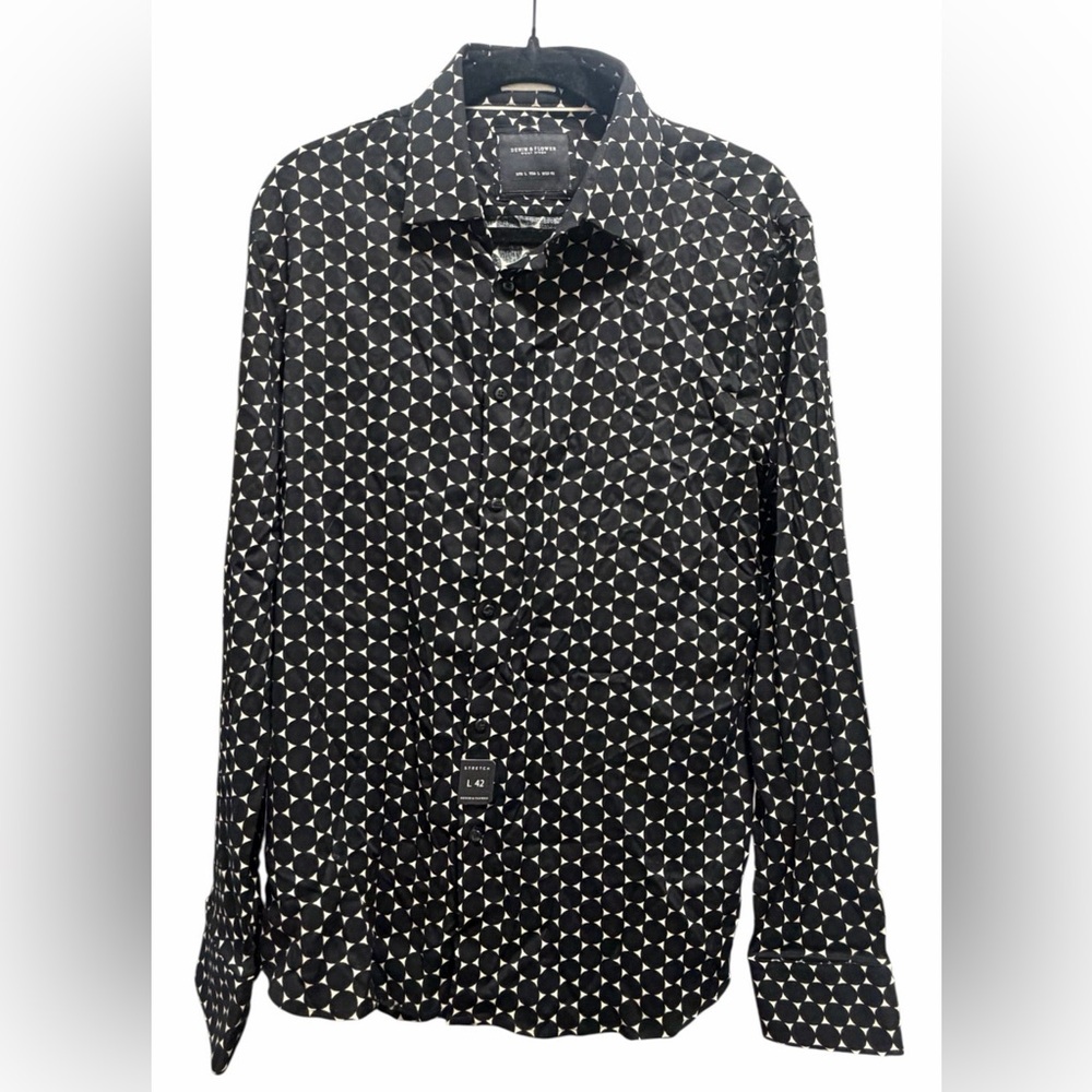 Denim & Flower Ricky Singh Button Up Geometric Polka Dot Collared Long Sleeve L